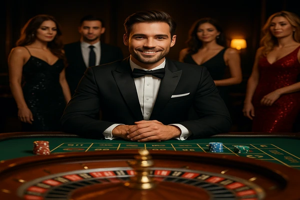 নিয়ন আলোয় সজ্জিত আধুনিক জুয়ারঘরের মধ্যে নান্দনিক প্রদর্শনী