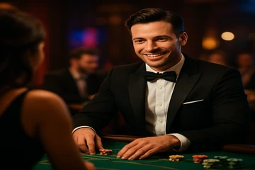 সোনালী মুদ্রা ও রুলেটের প্রাণবন্ত ক্যাসিনোর দৃশ্য