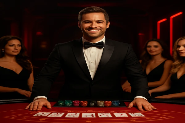 একজন পুরুষ অনলাইন গেমে জয় উদযাপন করছেন, চারপাশে গেমিং প্রতীকের ছড়াছড়া ছড়িয়ে রয়েছে