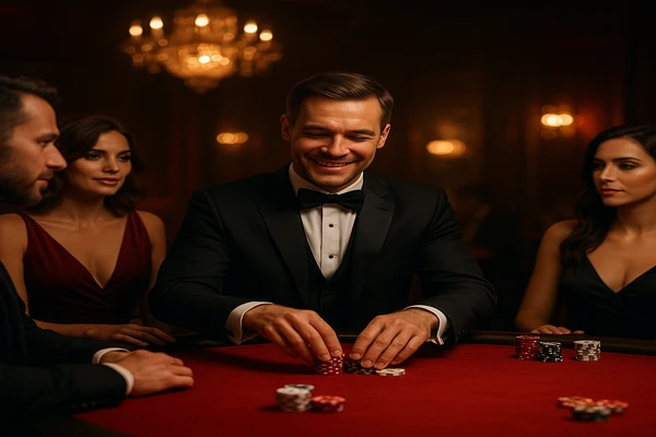 আলো ঝলমলে গেমিং পরিবেশে একজন আত্মবিশ্বাসী ডিলার ব্যবহারকারীদের 666bet অ্যাকাউন্টে নিরাপদে প্রবেশ করার আহবান জানাচ্ছেন।